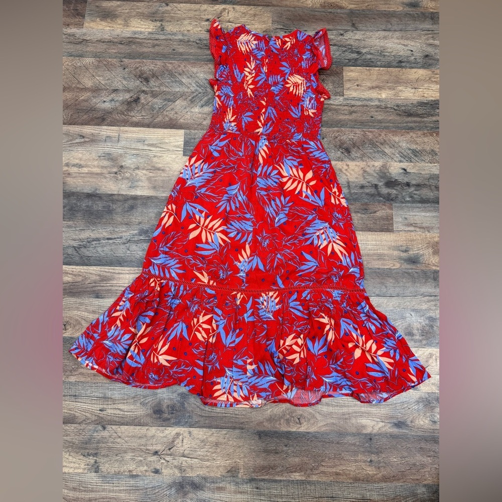 Lost + Wander Red Floral Smocked Midi Dress NWT Size XS Boho Romantic - Picture 15 of 16